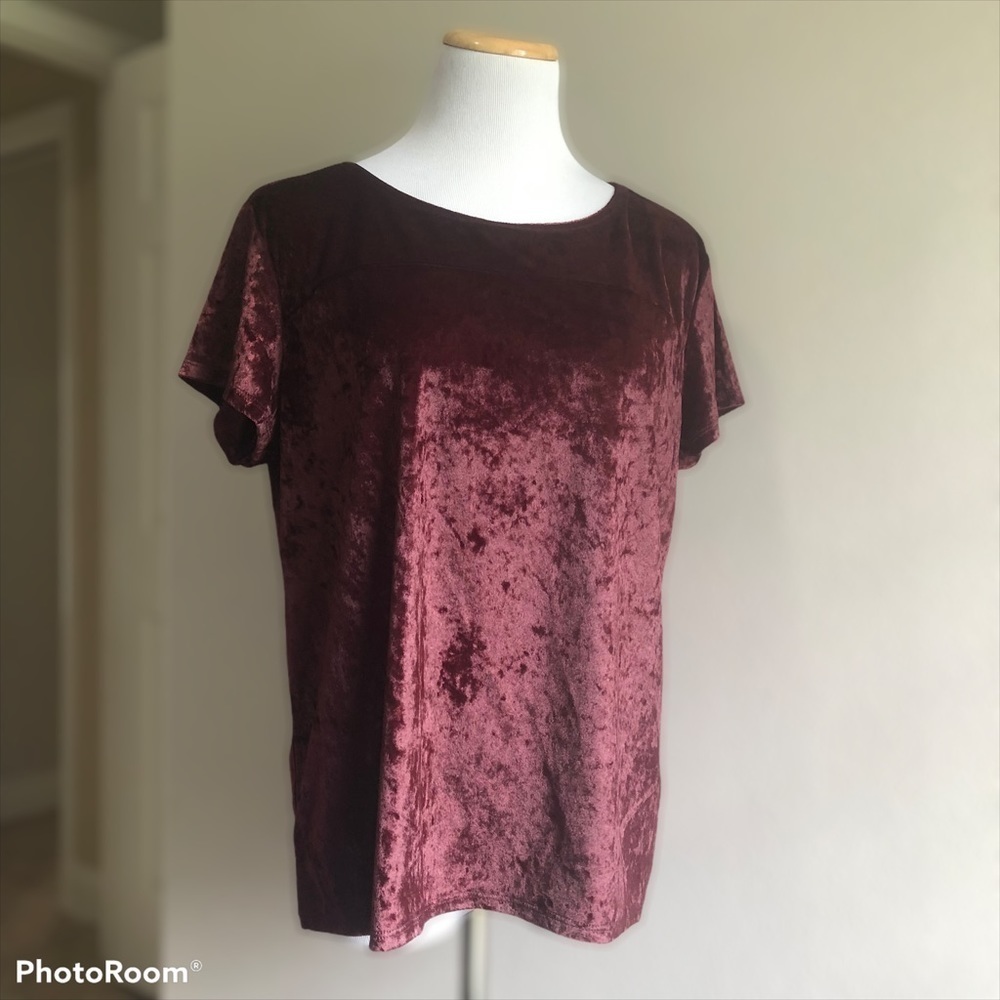 COPY - City Street maroon velvet short sleeve blouse